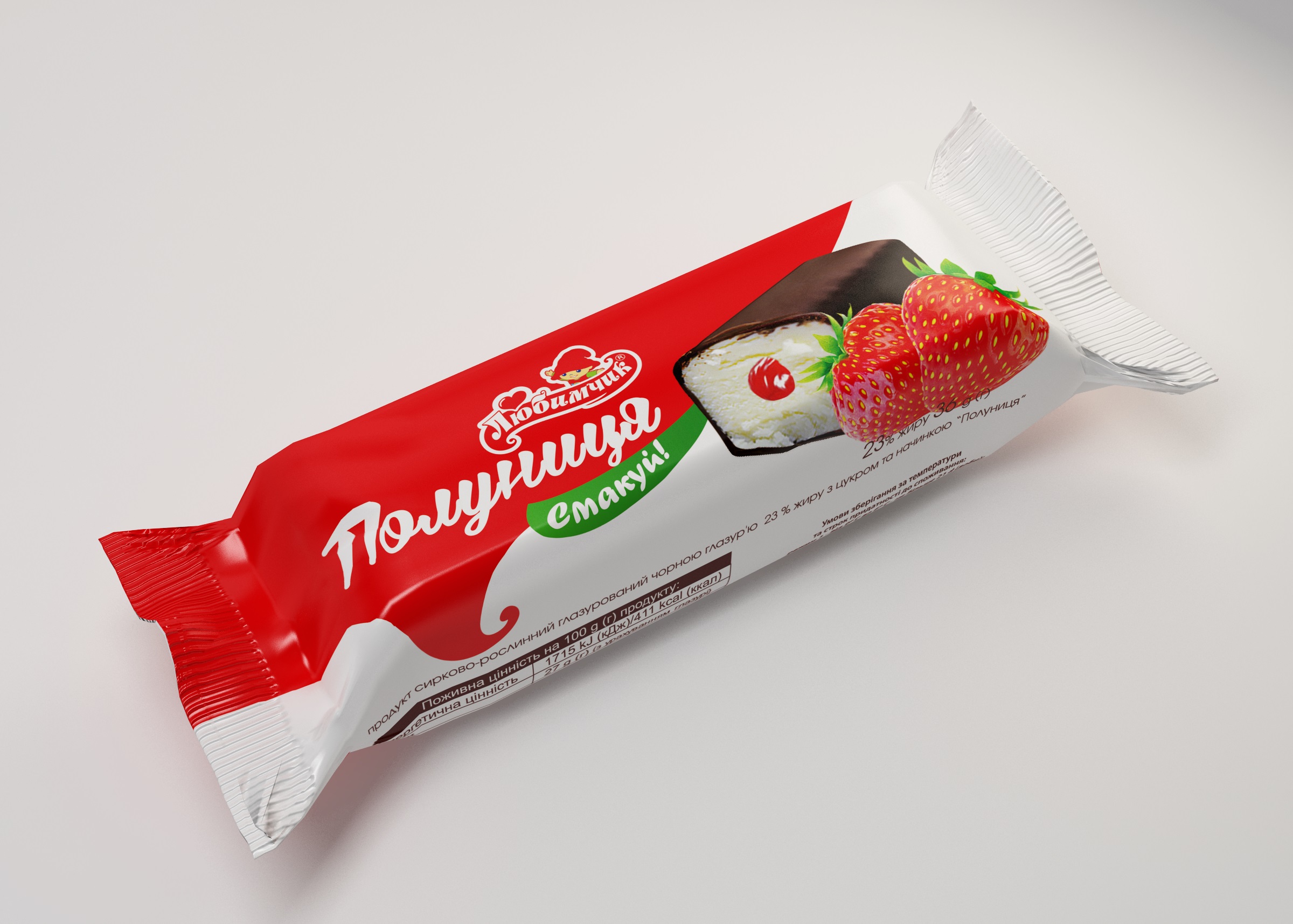 Глазурований сирок з полуницею 15% 36гр Любимчик